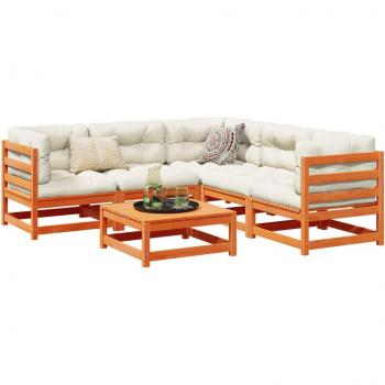 6-Piece Garden Sofa Set with Cushions in Wax Brown Solid Pine Wood