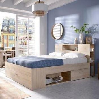 Cama Lanka Cabecero Estantería Natural 95X147x219 Cm