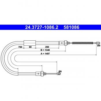 Cable de Freno Mano ATE 24.3727-1086.2, Derecha, para vehículos con freno de estacionamiento, alta resistencia y durabilidad, diseño específico para fácil instalación