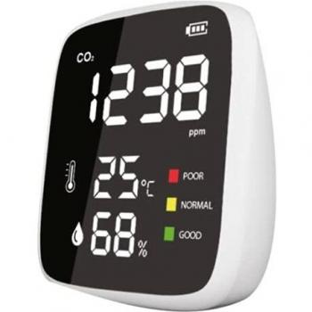 Medidor De CO2, Medidor De Ambiente con Medidor Calidad De Aire Interior, Higrómetro Digital Medidor De Humedad Y Termómetro Digital, Precisión con Luz Indicadora De 3 Colores Y Pantalla De Resaltado