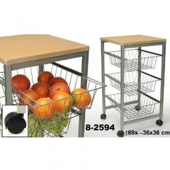 DRW Carro de Cocina de Madera con bandejas metálicas 69x36x36cm