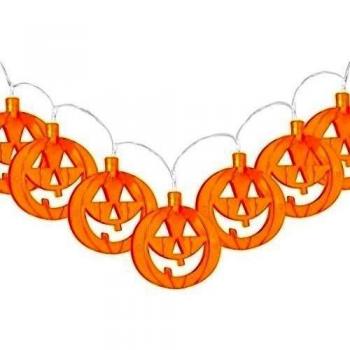 Finether-Guirnalda de Luces Decorativa（Forma Calabaza Jack-O,Luz Blanca y Cálida , Batería Cargada,10LEDs, 1.2m, Para Halloween, Navidad ,Bodas,Fiestas ,Decoración Interior y Exterior y Uso Comercial）Naranja Transparente