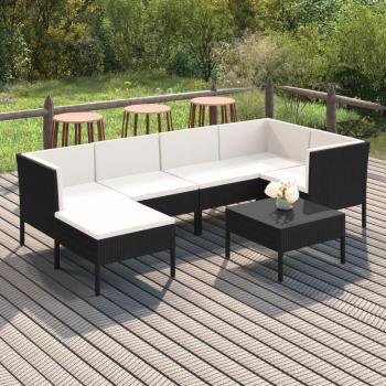 7-Piece Black Poly Rattan Garden Lounge Set with Cushions