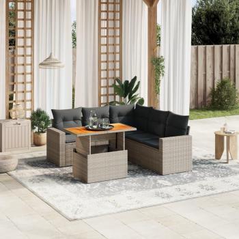 6-Piece Grey Poly Rattan Garden Sofa Set with Cushions