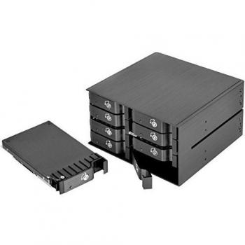 SilverStone SST-FS208B - Placa trasera para rack móvil de aluminio sin bandeja con cambio en caliente/ Carcasa para disco duro interna para 8x 2,5” SAS/SATA HDD o SSD, con ventilador y cierre, negro