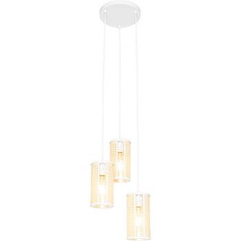 Lámpara colgante retro blanca de rattan redonda con 3 luces - Akira