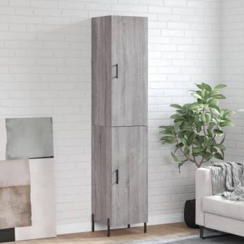Aparador alto de madera contrachapada gris Sonoma 34,5x34x180 cm con 1 puerta, mueble de almacenaje para salón, buffet y armario auxiliar