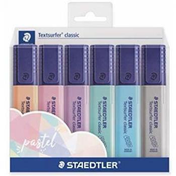 Staedtler Textsurfer Classic 364 Pack de 6 Marcadores Fluorescentes - Secado Rápido - Trazo 1-5mm - Colores Azul Claro, Gris Claro, M