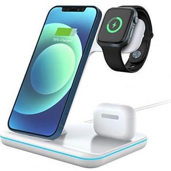 POWERGIANT Cargador Inalámbrico Plus, 3 en 1 Qi Cargador Inalámbrico iPhone 12 Wireless Charger 15W Rápida para iPhone 8 X 11 Airpods Pro 1 2 y Apple Watch Series 5/4/3/2/1 Cargador Samsung S10 S9 S8