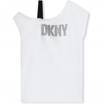 DKNY Vestido Asimétrico de Niña con Logo de Tachuelas D60114