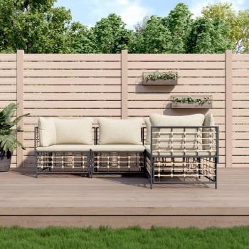 vidaXL 4-Piece Anthracite Poly Rattan Garden Lounge Set with Cushions