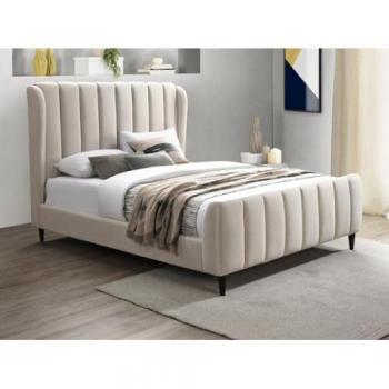 Cama 160 x 200 cm con tela de costuras verticales en color beige + colchón - CASAGOTI