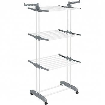 Tendedero Plegable Vertical de 4 Niveles con Ruedas, Alas Plegables, Gran Capacidad, Montaje Fácil, Uso Interior y Exterior, Dimensiones 63,5x128x173 cm, Color Blanco
