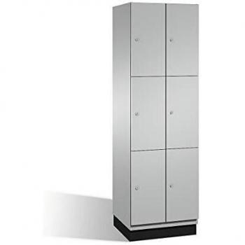 Armario de Compartimentos Bajo Llave Cambio C+P 3 Puertas, 2 Abteil, Acero Galvanizado, Color Blanco Aluminio, Dimensiones 600 mm