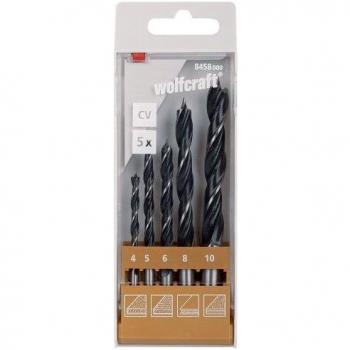 wolfcraft 8458000 8458000-5 Brocas Espiral para Madera CV, Compuesto de: diam. 4,0-5,0-6,0-8,0-10,0 mm en Estuche de plástico, Plata, Set de 5 Piezas