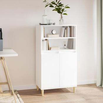 Aparador alto de madera contrachapada blanco 60x36x110 cm - Mueble de Almacenaje de Salón, Buffet para salón, Armario Auxiliar, Armario de Almacenamiento