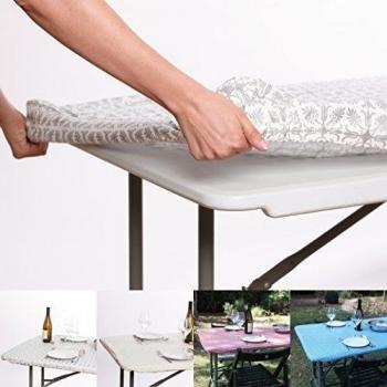 Impermeable de plástico ajustable mesa paños para viajes, picnics, partes y uso en exteriores. Compatible con 6 ft. Plegable Caballete y banquetes tables