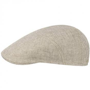 Stetson Herringbone Linen Flat Cap, Size 60 cm, Colour Oatmeal