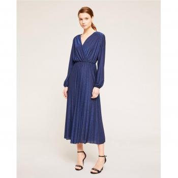 Vestido midi con escote V profundo de punto de lúrex plisado