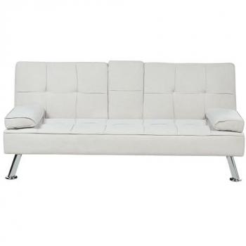 Sofá Cama Moderno Beige de 3 Plazas con Mesa Abatible y Estructura de Madera Maciza