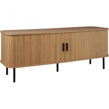 Mueble TV Retro MDF con Puertas Correderas y Organización de Cables, Patas de Metal, para Televisores de hasta 54ʺ, Madera Clara Bradley