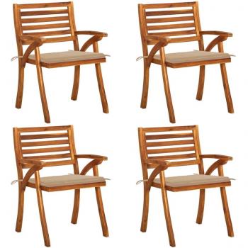 Sillas de jardín con almohadas 4 piezas de madera maciza de Acacia Beige