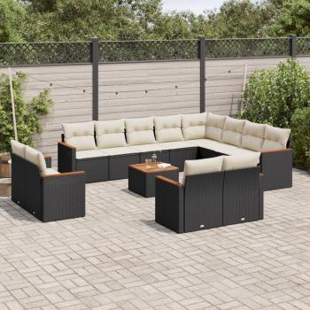 13-Piece Black Poly Rattan Garden Sofa Set with Cushions