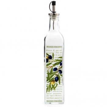 QUID RENOVA Aceitera de vidrio 0,5L transparente decorado con tapón a presión 100% higiénico y dosificador de acero inoxidable