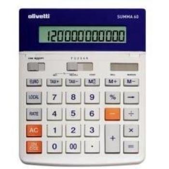 Olivetti Summa 60 Desktop Calculator with 12-Digit LCD Display - White