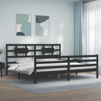 Cama con cabecero de madera maciza negra 200x200 cm