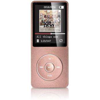 AGPTEK- A02 Reproductor de MP3 8 GB Pantalla de 1,8 con Radio y Grabadora de Voz, Rosa