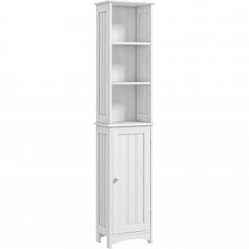 Armario Alto de Baño Kleankin con 3 Compartimientos Puerta y Estantes Ajustables 34x23x165 cm Blanco