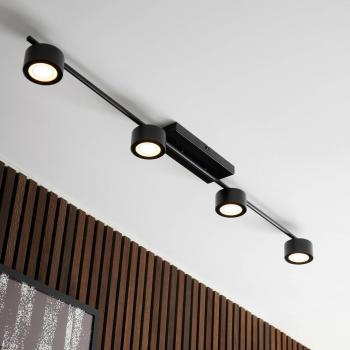 Plafón LED moderno Nordlux Clyde, 4 luces redondas atenuables en línea, color negro