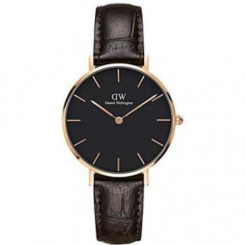 Reloj Analógico para Mujer Daniel Wellington Classic Petite 32mm York - Cuarzo Negro con Correa de Piel Marrón