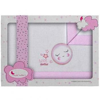 Sábanas Cuna Felices Sueños Blanco Rosa - Sabanas Cuna 100% Algodón