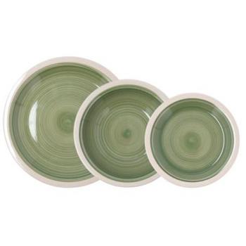 Vajilla Cerámica Calypso 18 Piezas para 6 Personas - Verde Decorado, Gran Tamaño y Apto para Microondas