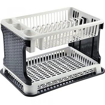 Escurridor de Fregadero Doble Piso 45x26x30 cm Negro/Gris Plástico