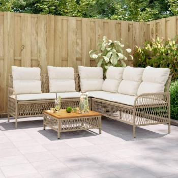 2-Piece Beige Poly Rattan Garden Sofa Set with Cushions