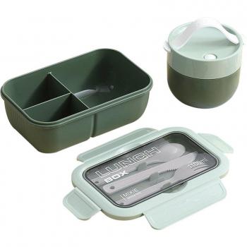 Fiambrera hermética apilable de 1100ml con tazón, tapa y cubiertos
