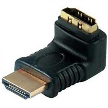 Adaptador HDMI 90° Angulado, Conectores Chapados en Oro, Compatible con HDMI A-Buchse y HDMI A-Stecker, Color Negro