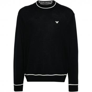 Emporio Armani Men's Wool Ribbed Crewneck Sweater in Blue | Size 3XL