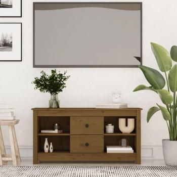 Mueble de TV de madera maciza de pino 103x36,5x52 cm en color marrón miel