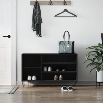 Mueble zapatero de madera contrachapada negro 102x36x60 cm