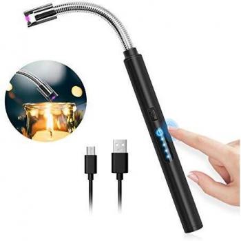 HOTERB Encendedor Electrico,Encendedor Cocina Electrico con Sensor Tactil,Pantalla LED de Batería,Mechero Electrico USB Recargable para Encender el Cigarro,Cigarrillos,Cocina,Barbacoa,Negro