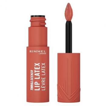 Rimmel Thrill Seeker Lip Latex Liquid Lipstick 200 Just Peachy - Ultra-Smooth, Transfer-Proof, Vegan, Infused with Aloe Vera and Hyaluronic Acid