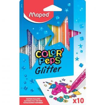 Maped Color'Peps Glitter - Estuche de 10 Rotuladores con Purpurina Lavables