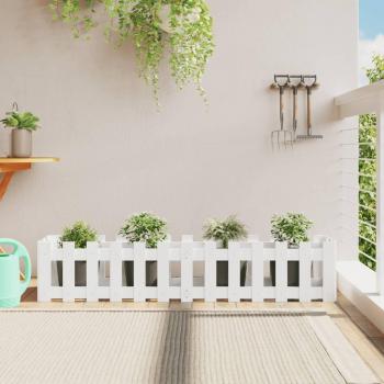 Jardinera elevada de madera de pino macizo con valla blanca 150x30x30cm