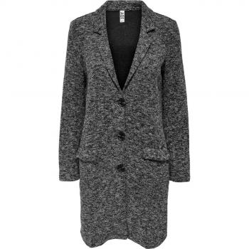 Jacqueline De Yong Women's Buttoned Long Coat in Grey Marl with Pockets, Size 2XS