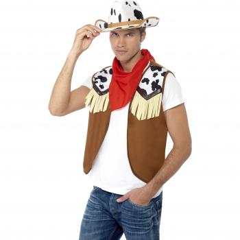 Smiffys-45234 Cow Boy Kit instantáneo del Salvaje Oeste, Hombre, con Chaleco, pañuelo de Cuello y Gorro, Color marrón, Tamaño único