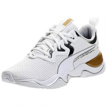 PUMA Zone XT Metal WN'S, Zapatillas Deportivas para Interior para Mujer, Blanco White/Metallic Gold, 41 EU